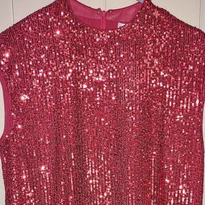 Calvin Klein Red Sequin Sleeveless Blouse NEW